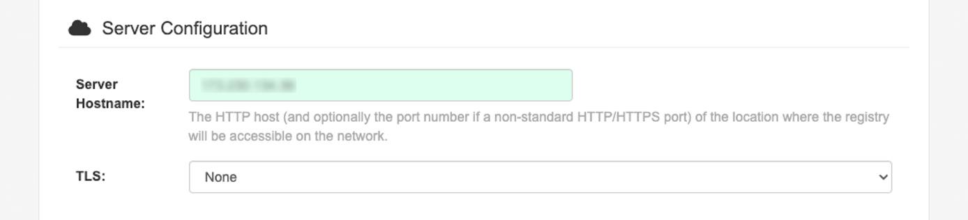 The Server Configuration section of the Project Quay setup screen.